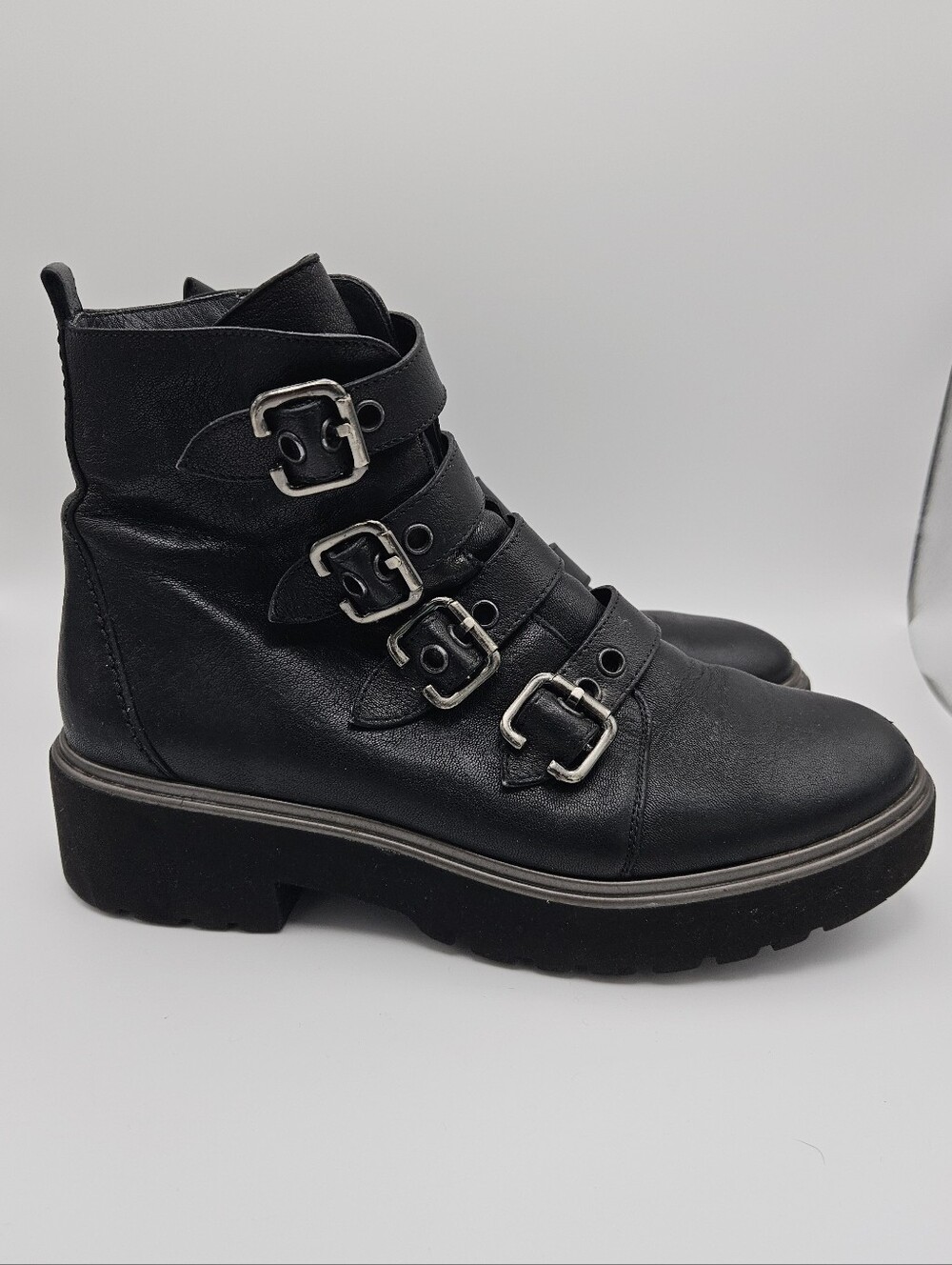Paul Green Bobbi moto boots black leather buckle detail UK 5.5 US 8
